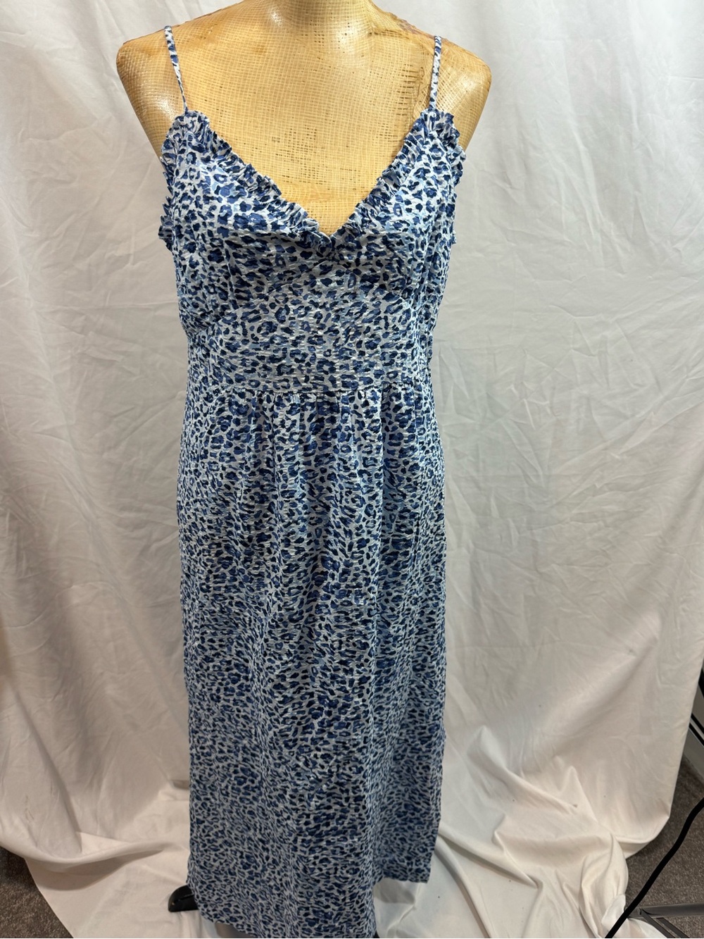 Pferdgarten Blue Printed Slip Maxi Dress - Lightweight Spaghetti Strap 36
